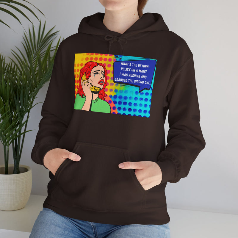Retro Pop Art Hoodie "What's the Return Policy on a Man?..." Hooded Sweatshirt