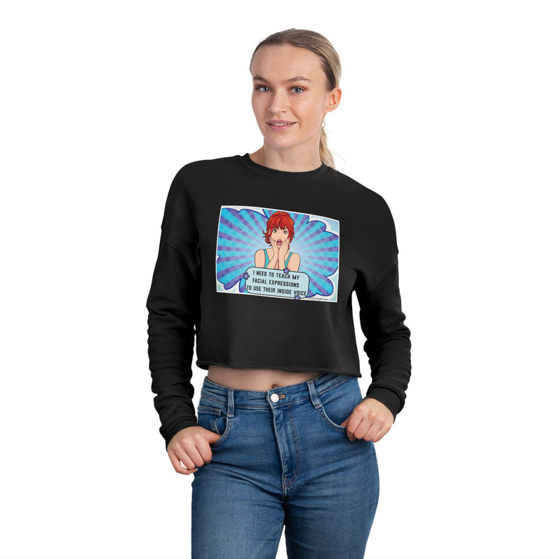 Retro Pop Art Crop Graphic Sweatshirt — 'Facial Expressions'
