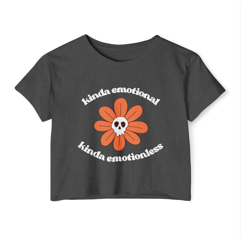 Crop Top — "Kinda Emotional Kinda Emotionless" Skull Flower Festival Tee
