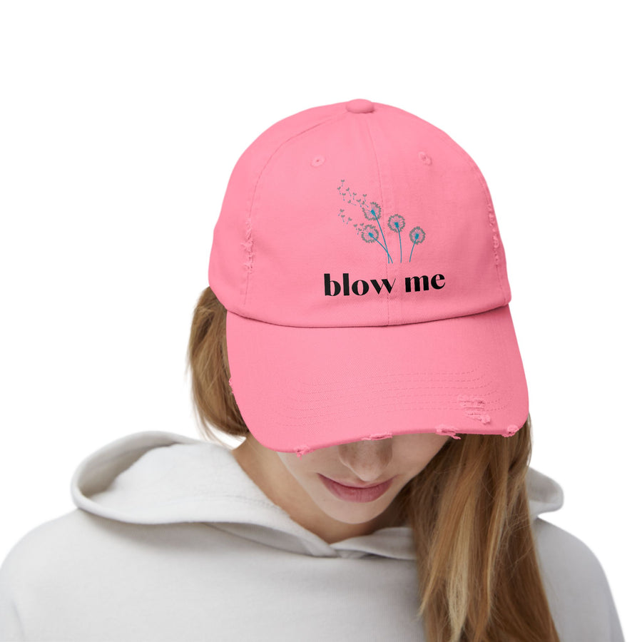 "Blow Me" Dandelion Cap — Distressed Baseball Hat