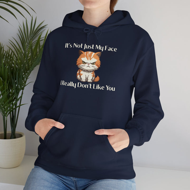 Sassy Cat Hoodie — "It's Not Just My Face, I Really Don't Like You"Graphic Hooded Sweatshirt