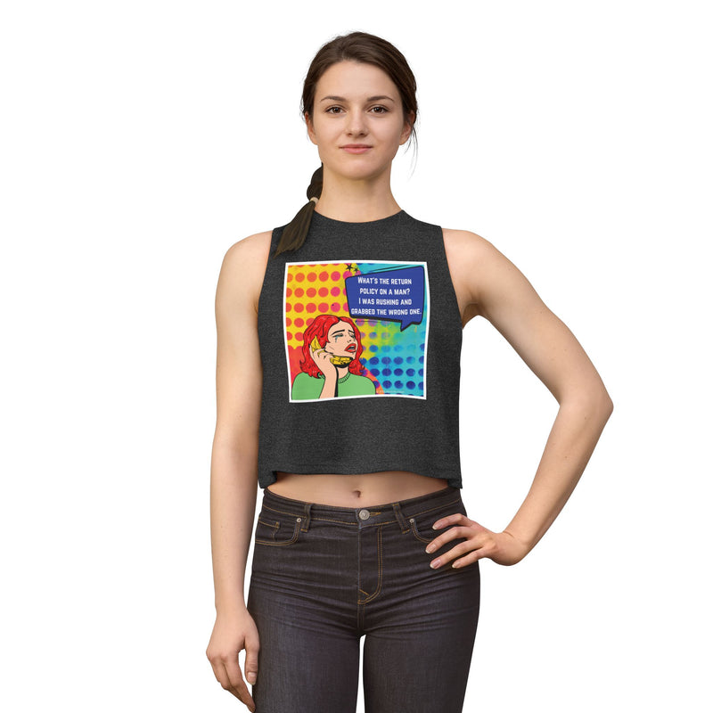 Retro Pop Art Crop Top - "What's the Return Policy on a Man" Tank