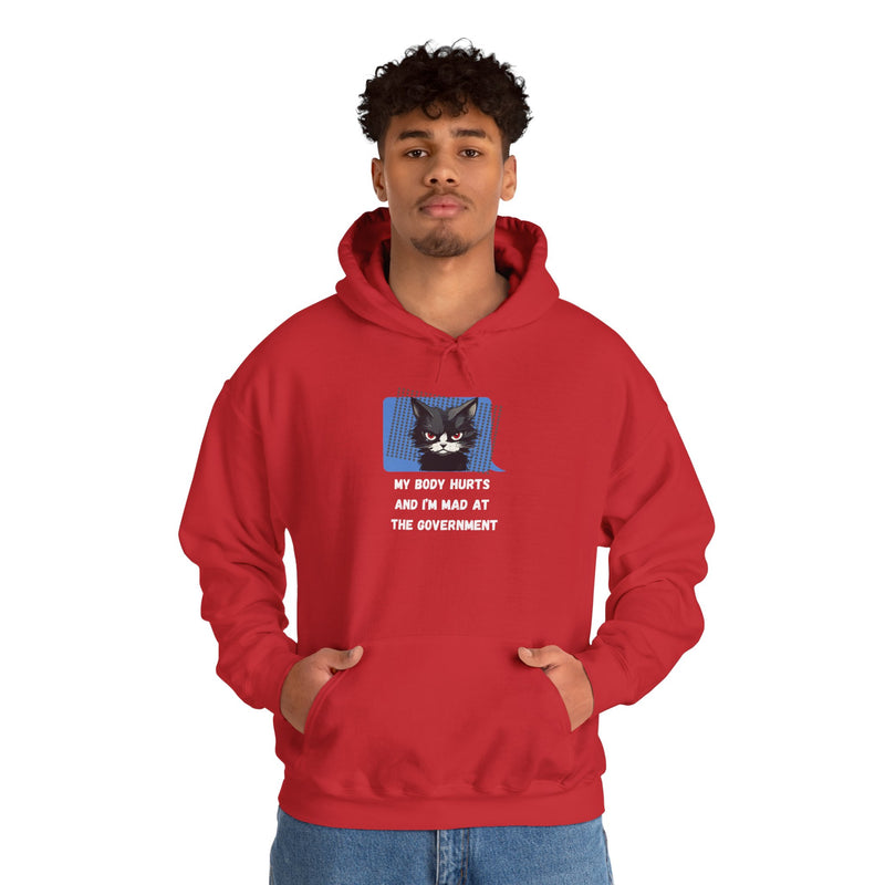Hoodie — 'My Body Hurts and I'm Mad at the Government' Graphic Hooded Sweatshirt