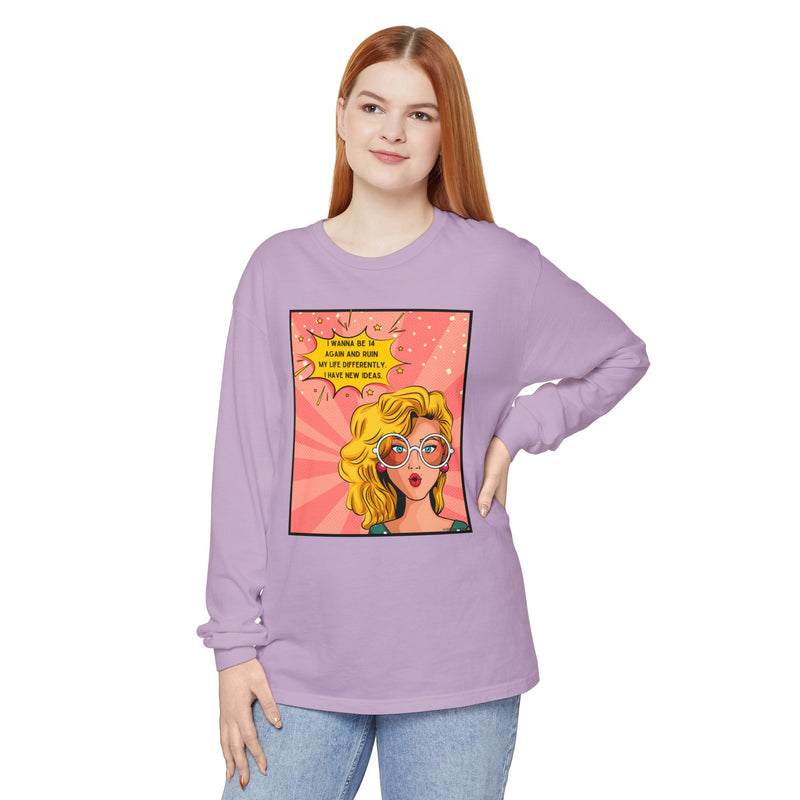 Pop Art Comic Long Sleeve Tee — "I Wanna Be in My Own Movie" Graphic Oversize T-Shirt