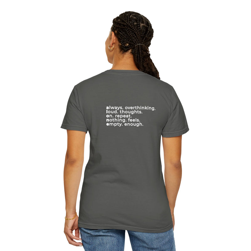 a.l.o.n.e. Tee - Comfort Colors 1717 Garment Dyed Back Acrostic Graphic T-Shirt
