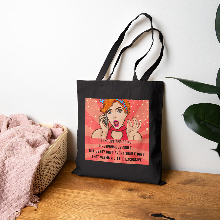 Tote Bag - Retro Pop Art Phone Woman "I Understand Being A Responsible Adult..." Cotton Canvas Tote