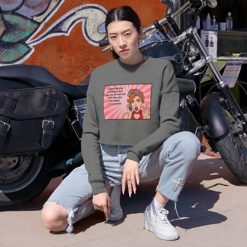 Cropped Sweatshirt — Retro Pop Art 'Responsible Adult' Women's Crop Top