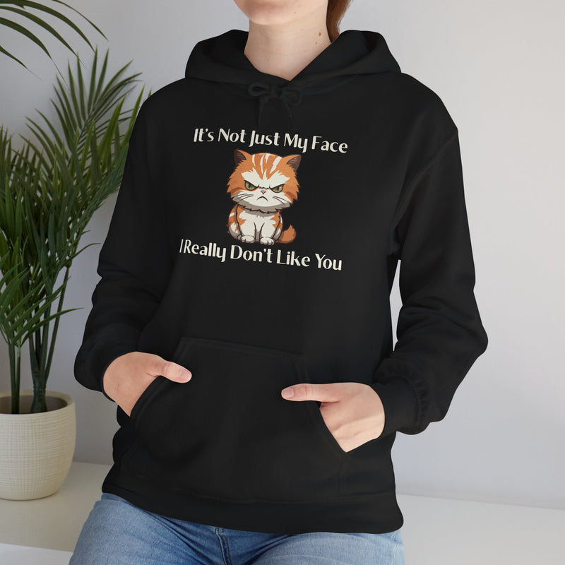 Sassy Cat Hoodie — "It's Not Just My Face, I Really Don't Like You"Graphic Hooded Sweatshirt
