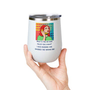Return Policy on a Man Pop Art Wine Tumbler - Stainless Steel 12oz