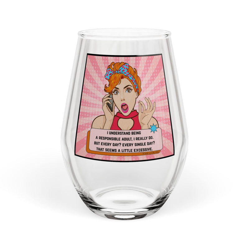 Retro Pop Art Stemless Wine Glass – "Responsible Adult"
