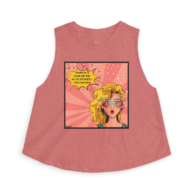 Crop Top — Retro Pop Art Graphic Tee "I Wanna Be 14 Again and Ruin My Life Differently" Tank