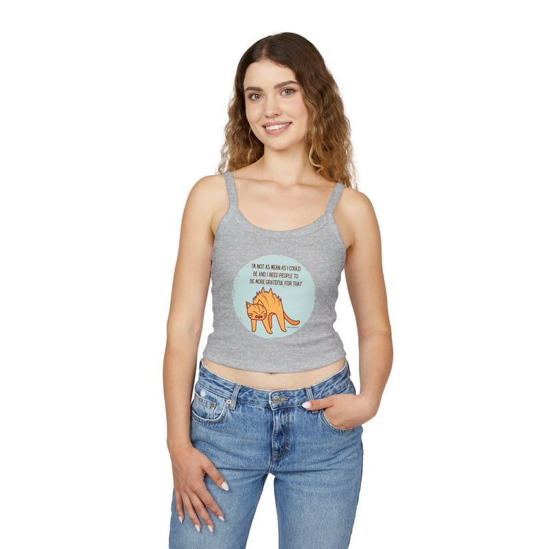 Spaghetti Tank Top — Sassy Cat "I'm Not as Mean as I Could Be" Graphic Crop Tank
