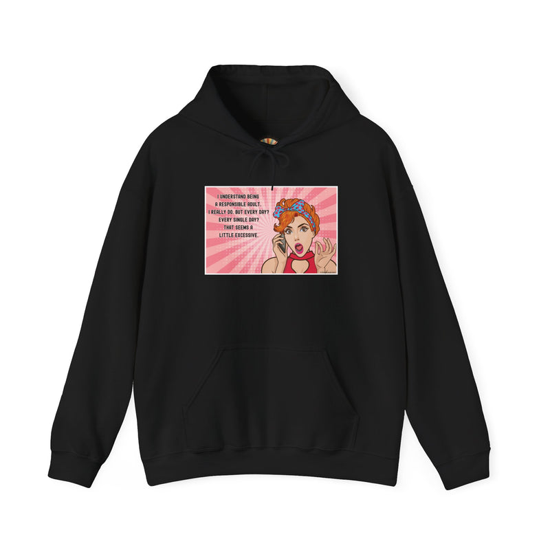 Retro Pop Art Hooded Sweatshirt — "Responsible Adult..." Graphic Hoodie