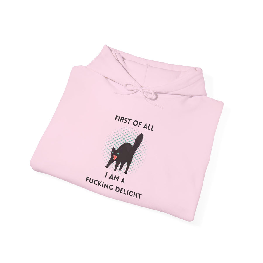 Sassy Cat Hoodie — "...I Am A Fucking Delight!" Graphic Hooded Sweatshirt