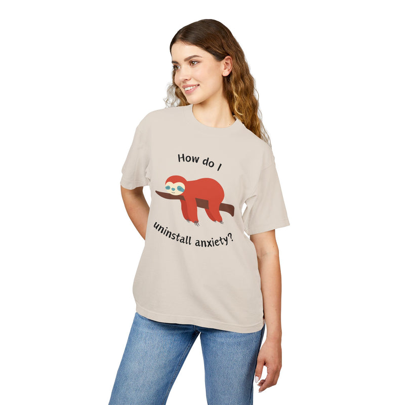 Garment Dyed Urban Heavy Tee "How Do I Uninstall Anxiety" Sloth Graphic T-Shirt