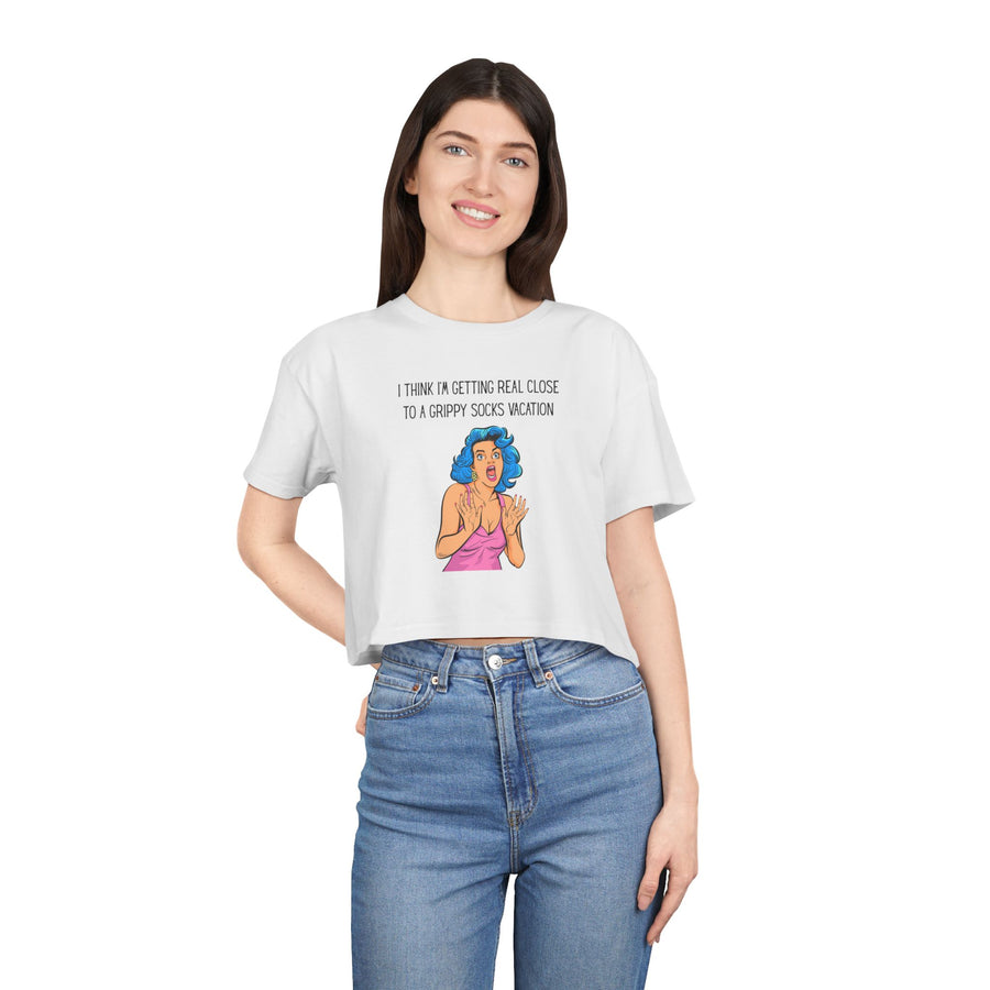 Crop Tee — Retro Pop Art 'Grippy Socks Vacation' Graphic T-shirt Top