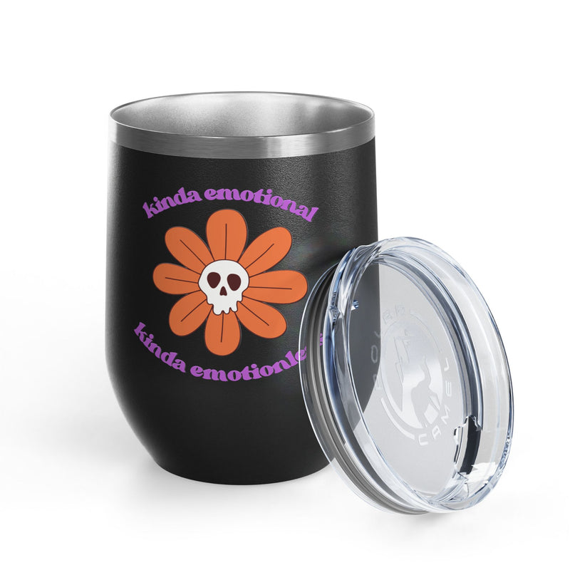 "Kinda Emotional Kinda Emotionless" Graphic Floral Skull Wine Tumbler - Stainless Steel 12oz