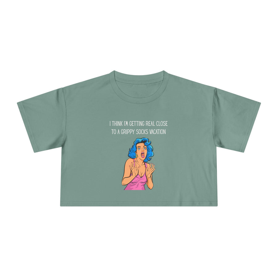 Crop Tee — Retro Pop Art 'Grippy Socks Vacation' Graphic T-shirt Top