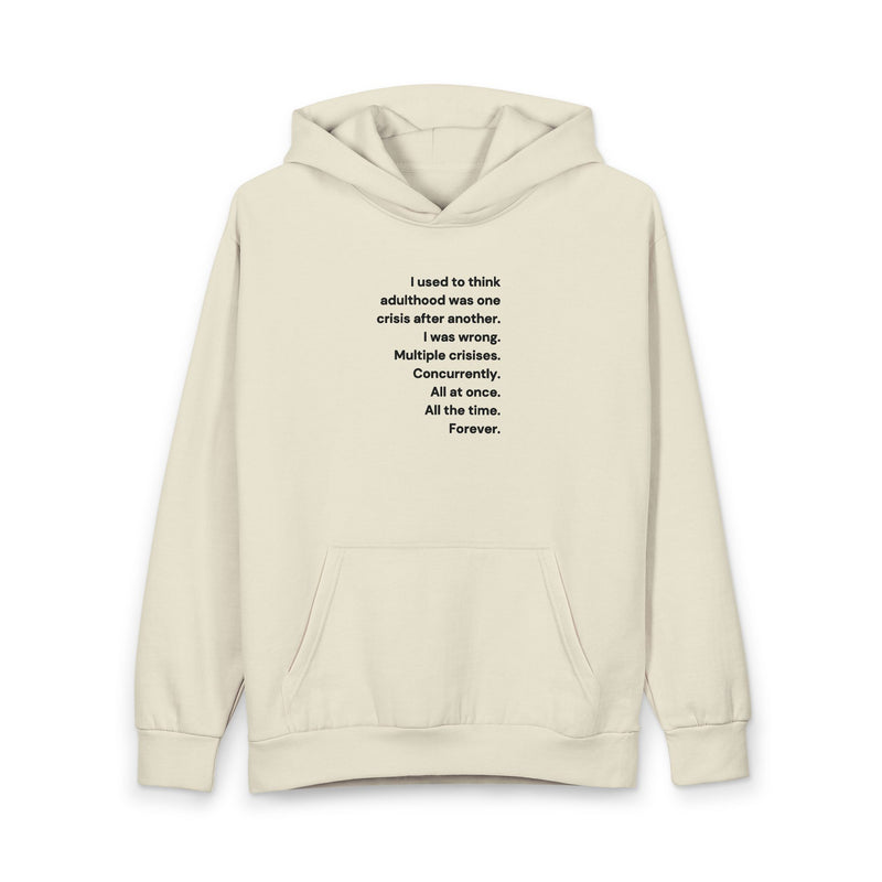 Minimalist Text Hoodie — 'Adulthood' Graphic Hooded Pullover Sweatshirt