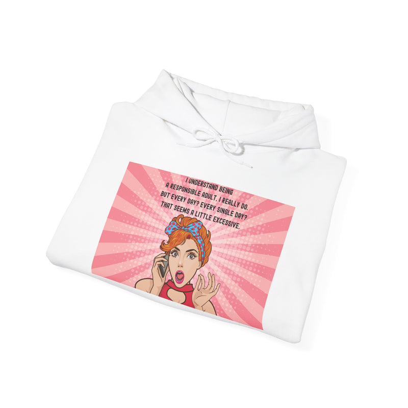 Retro Pop Art Hooded Sweatshirt — "Responsible Adult..." Graphic Hoodie