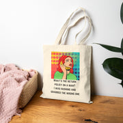 Canvas Tote Bag — Retro Pop Art 'What's the Return Policy on a Man? Shopper Tote