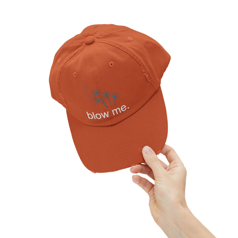 "Blow Me" Dandelion Cap — Distressed Baseball Hat