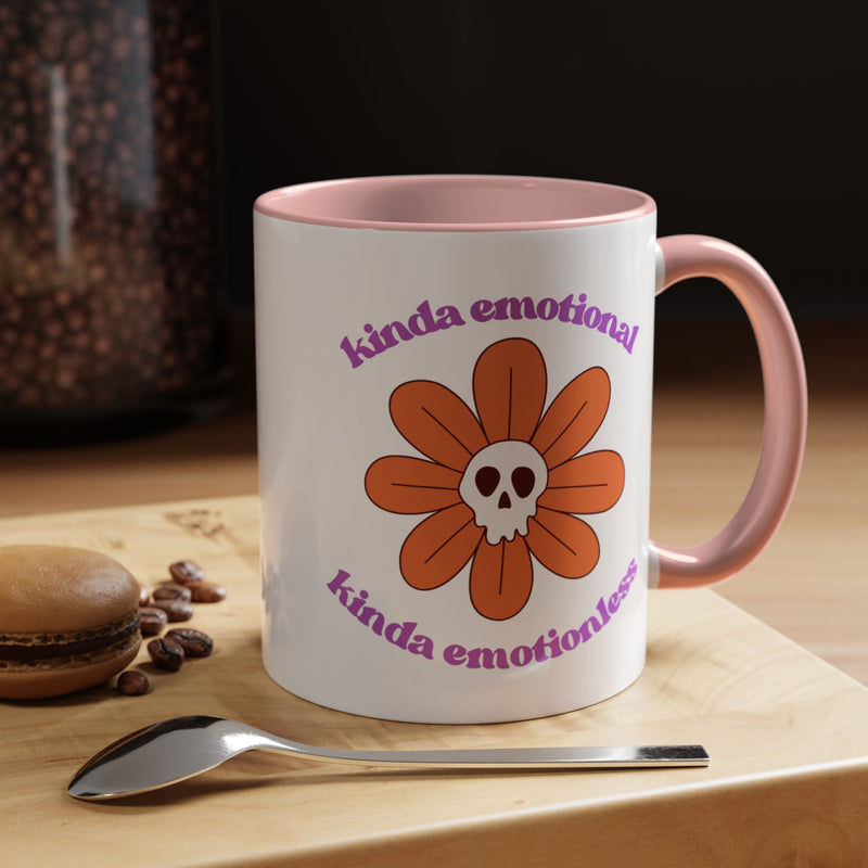 Coffee or Tea Mug — "Kinda Emotional, Kinda Emotionless" Floral Skull Accent Mug