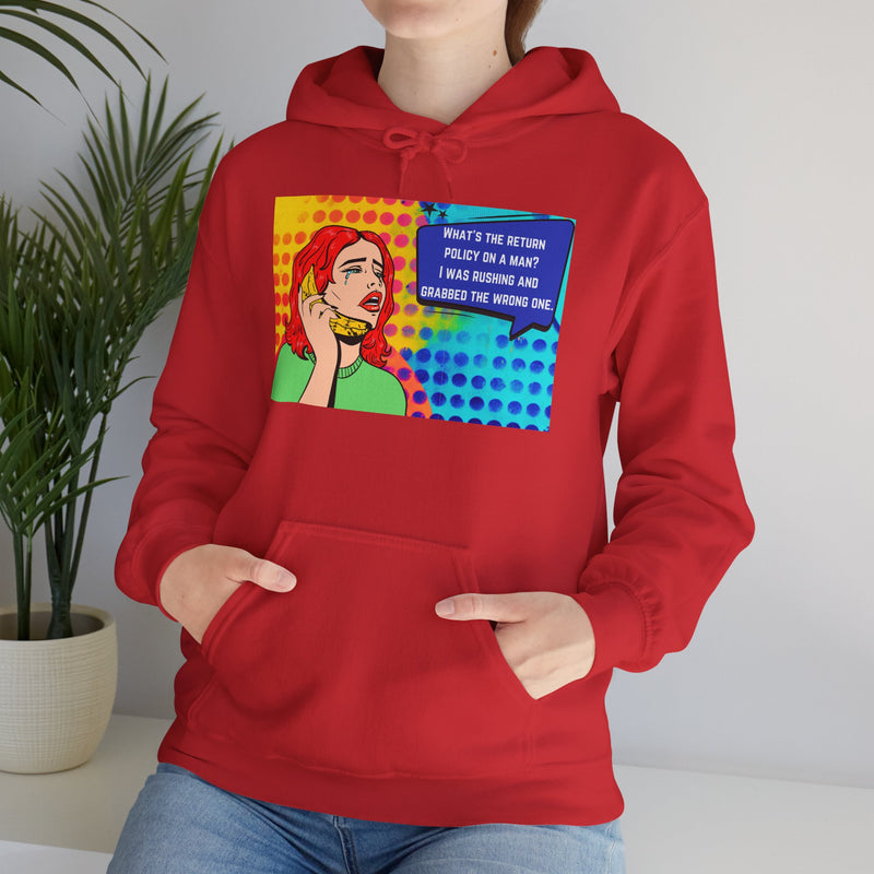 Retro Pop Art Hoodie "What's the Return Policy on a Man?..." Hooded Sweatshirt
