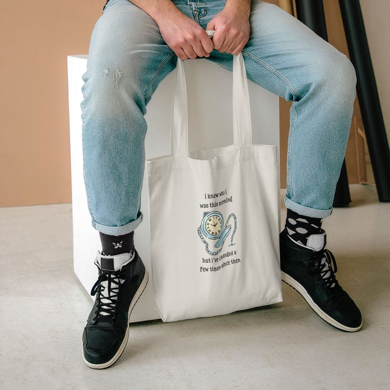 Wonderland Large Cotton Canvas Tote Bag “I Knew Who I Was This Morning But I’ve Changed A Few Times Since Then”