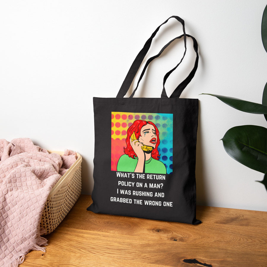 Canvas Tote Bag — Retro Pop Art 'What's the Return Policy on a Man? Shopper Tote