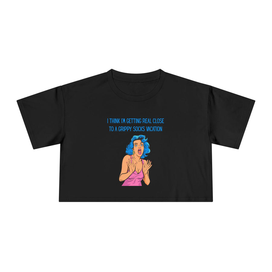 Crop Tee — Retro Pop Art 'Grippy Socks Vacation' Graphic T-shirt Top