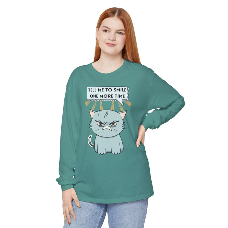 Grumpy Cat "Tell Me To Smile One More Time" Long Sleeve Tee