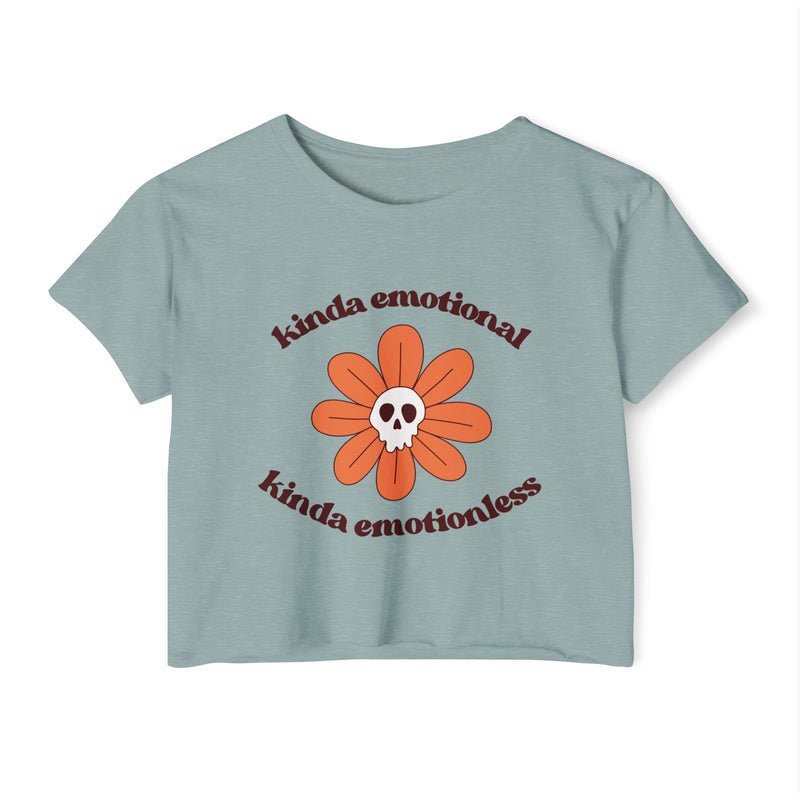 Crop Top — "Kinda Emotional Kinda Emotionless" Skull Flower Festival Tee