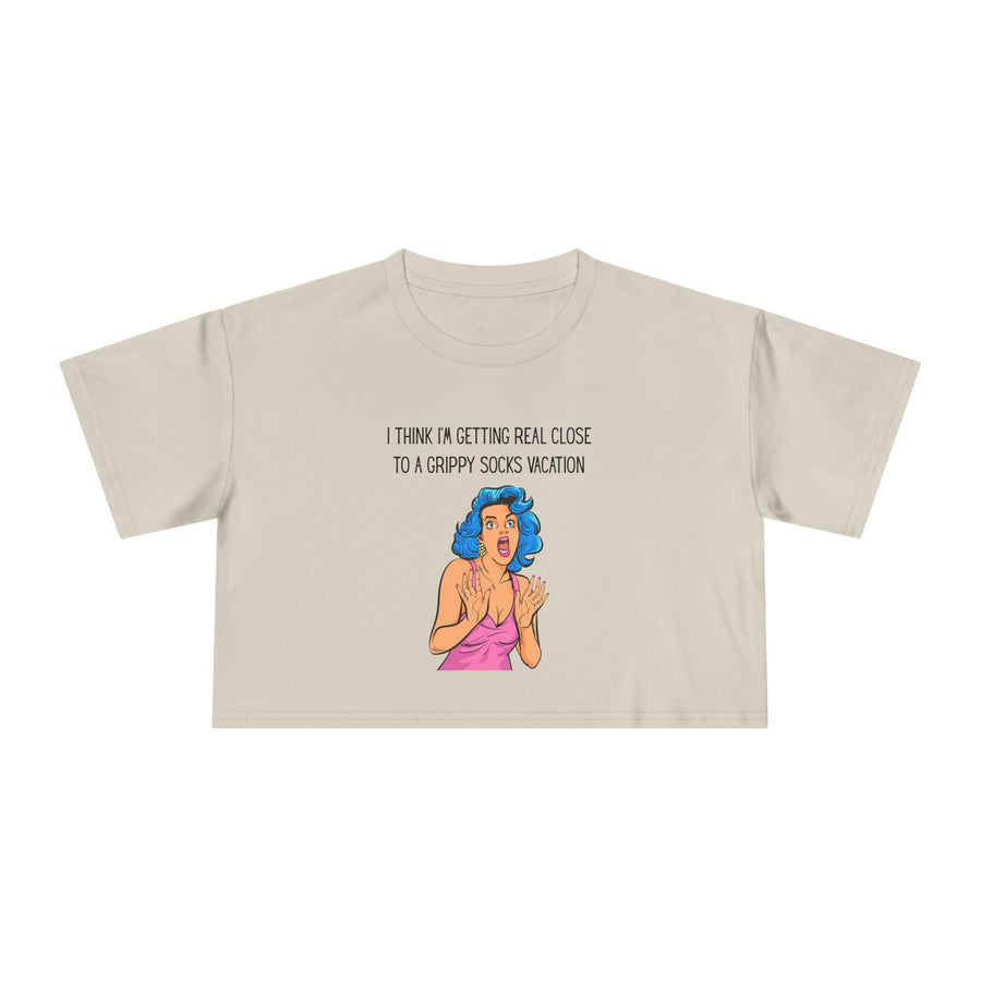 Crop Tee — Retro Pop Art 'Grippy Socks Vacation' Graphic T-shirt Top
