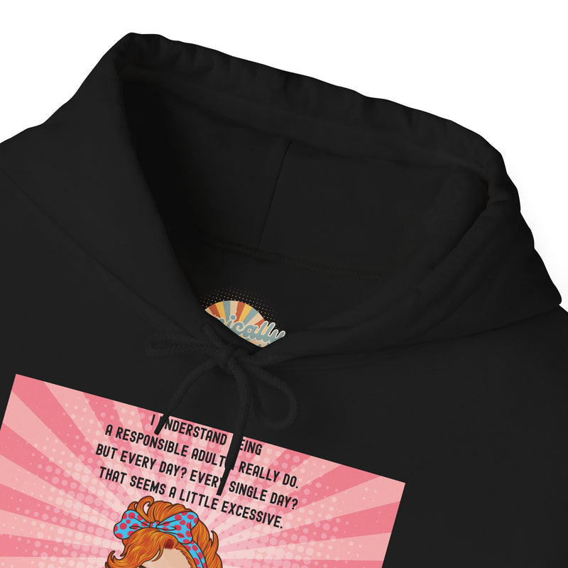 Retro Pop Art Hooded Sweatshirt — "Responsible Adult..." Graphic Hoodie