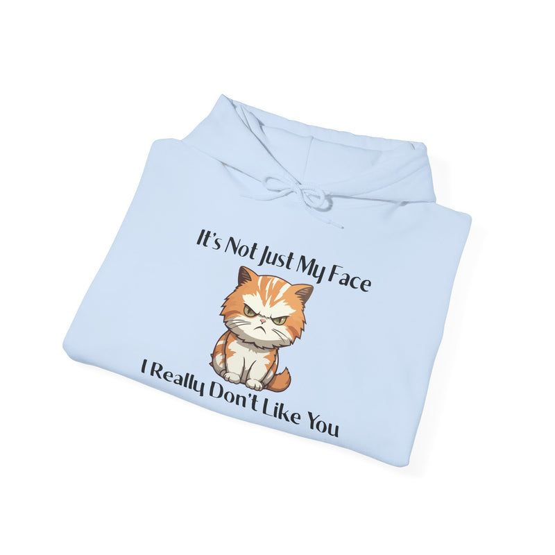 Sassy Cat Hoodie — "It's Not Just My Face, I Really Don't Like You"Graphic Hooded Sweatshirt