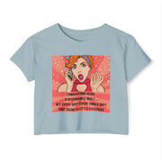 Pop Art Crop Top T-shirt — "Being Responsible Adult Every Single Day?" Graphic Tee for Women