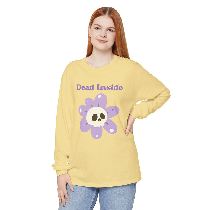 "Dead Inside" Oversized T-Shirt - Skull Flower Long Sleeve Tee