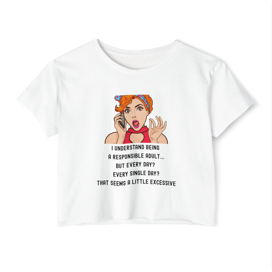 Women's Festival Crop Top — Retro Pop Art 'Being Responsible Every Day?' Graphic Crop Tee
