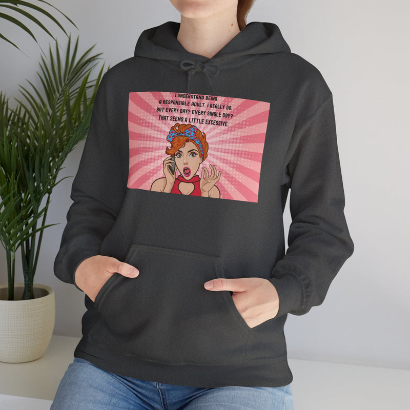 Retro Pop Art Hooded Sweatshirt — "Responsible Adult..." Graphic Hoodie