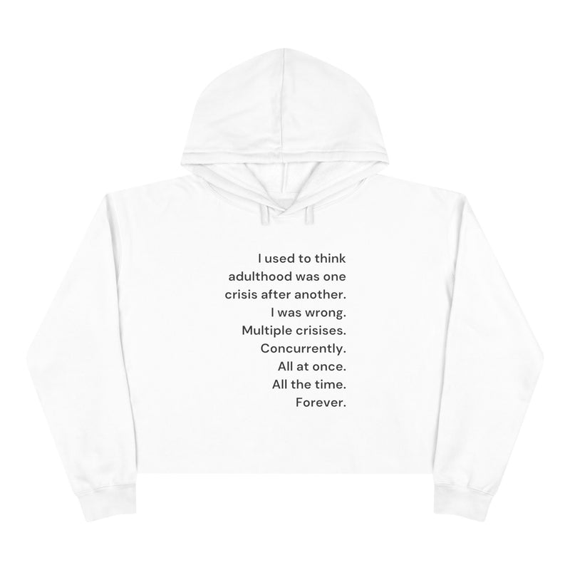 Cropped Hooded Sweatshirt — Minimalist Text 'Adulthood' Crop Hoodie