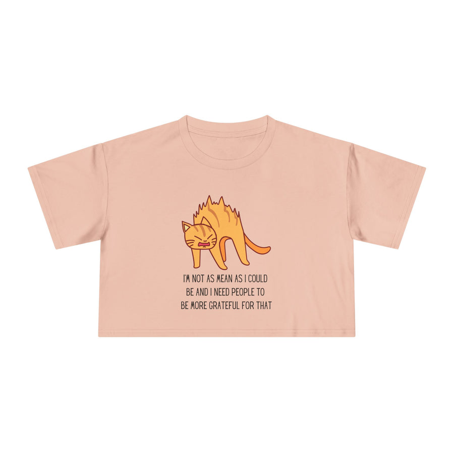 Crop Tee — Sassy Cat Graphic with Quote: "I’m Not As Mean As I Could Be, and I Need People To Be More Grateful For That" T-shirt Top