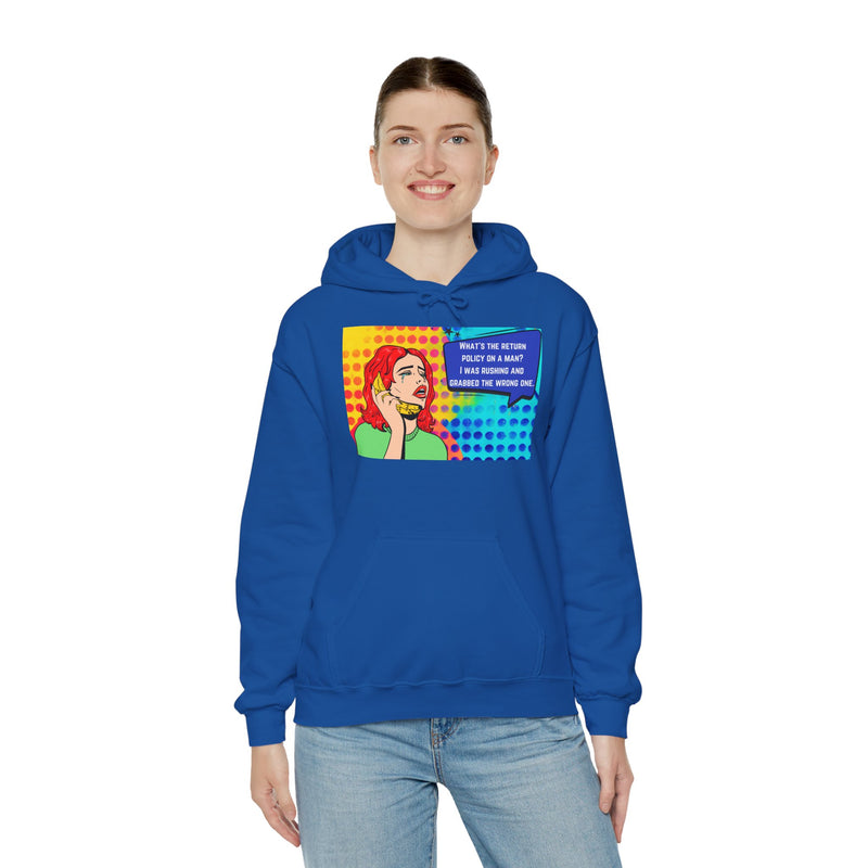Retro Pop Art Hoodie "What's the Return Policy on a Man?..." Hooded Sweatshirt