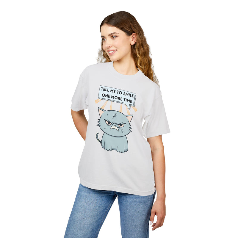 Grumpy Cat Garment Dyed Heavy Urban Tee "Tell Me to Smile One More Time"