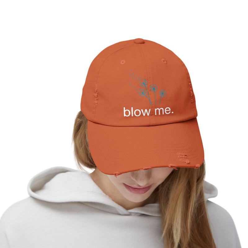 "Blow Me" Dandelion Cap — Distressed Baseball Hat