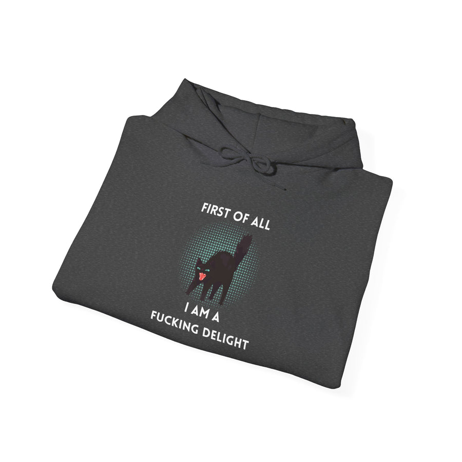 Sassy Cat Hoodie — "...I Am A Fucking Delight!" Graphic Hooded Sweatshirt