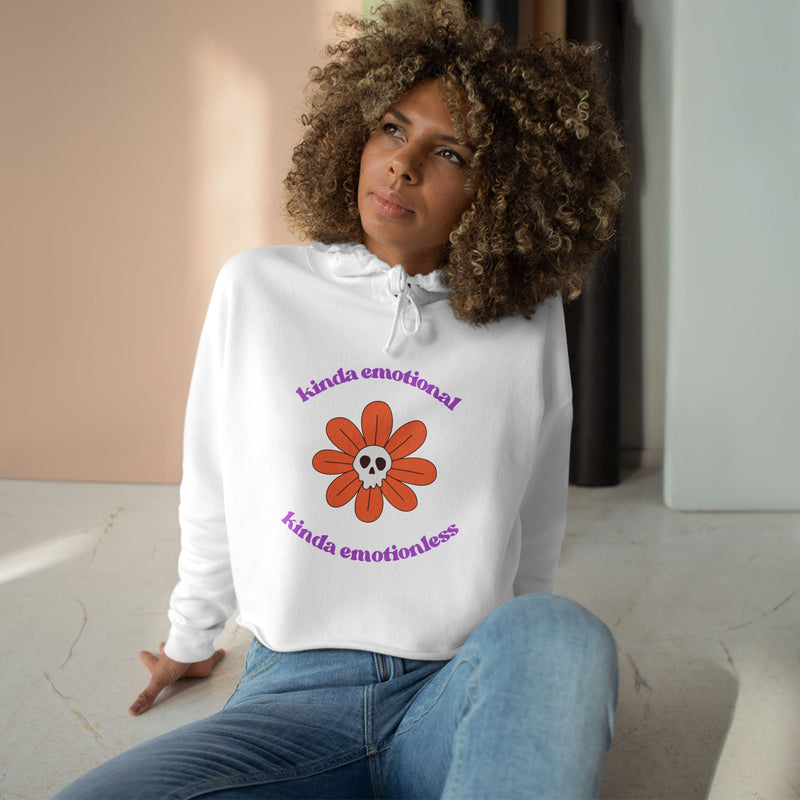 Crop Hoodie - "Kinda Emotional Kinda Emotionless" Flower Skull Hooded Sweatshirt