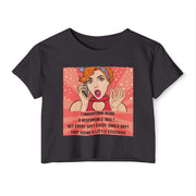 Pop Art Crop Top T-shirt — "Being Responsible Adult Every Single Day?" Graphic Tee for Women