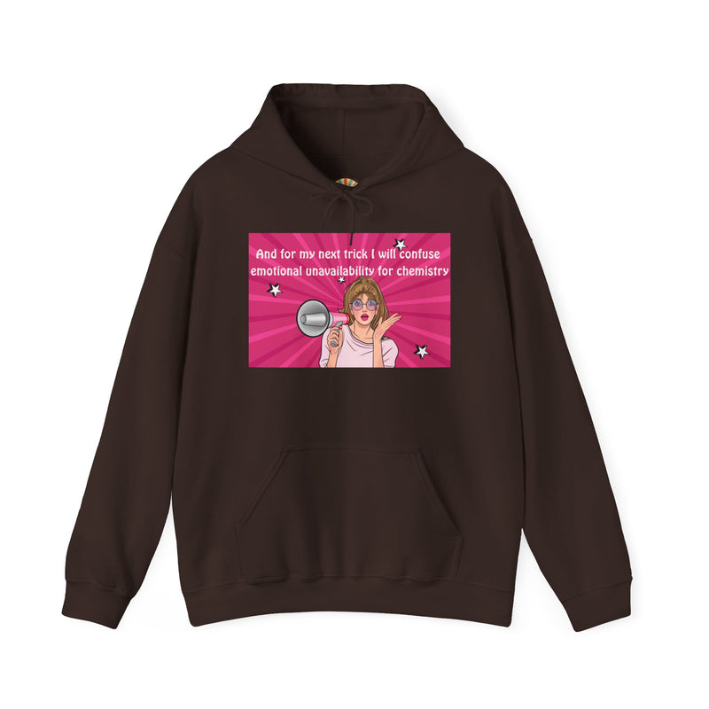 Graphic Hoodie — Retro Pop Art "Emotional Unavailability" Hooded Sweatshirt