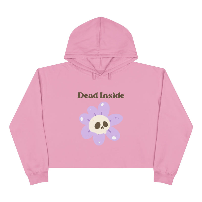 Crop Hoodie: "Dead Inside" Purple Flower Skull Graphic Crop Hooded Sweatshirt